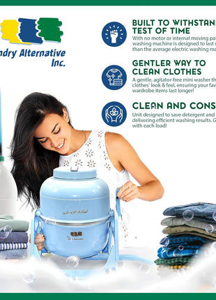 WonderWash Portable Washing Machine for Apartment & Tiny Spaces - Manual Hand Clothes Washer with Retro Design - Clean Laundry Anywhere with Our Countertop, Non-Electric, Small Washer - Mint Green