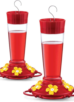 Hummingbird Feeder 10 oz [Set of 2] Plastic Hummingbird Feeders for Outdoors, with Built-in Ant Guard - Circular Perch with 5 Feeding Ports - Wide Mouth for Easy Filling/2 Part Base for Easy Cleaning
