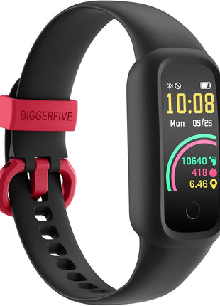 BIGGERFIVE Vigor 2 L Kids Fitness Tracker Watch for Boys Girls Ages 5-15, Activity Tracker, Heart Rate Sleep Monitor, IP68 Waterproof, Pedometer, Calorie Step Counter Watch, Black