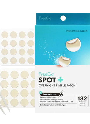 FreeGo Spot+ Hydrocolloid Overnight Patches for Face, Large Patches for Breakouts, Zit, Blemish Spot, Facial Stickers, Korean Pimple Patches (132 Counts)