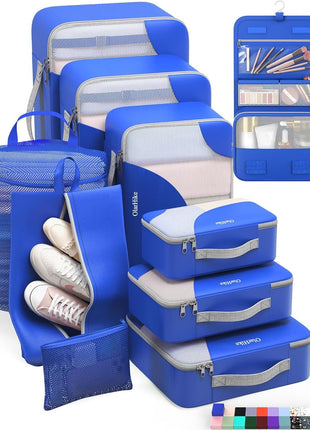 10 Set/8 Set Packing Cubes for Travel, Gifts for Women Mom,Anti-Tearing Suitcase Organizer for Luggage with Shoe & Hanging Toiletry Bag,OlarHike Vacation Essentials & Accessories for Cruise Ship,Cream