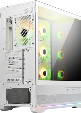 MSI MAG PANO 110R PZ White - Mid-Tower Gaming PC Case - Tempered Glass Side Panel - 3 x 120mm ARGB Fans - Liquid Cooling Support up to 360mm Radiator - Mesh Panel for Optimized Airflow
