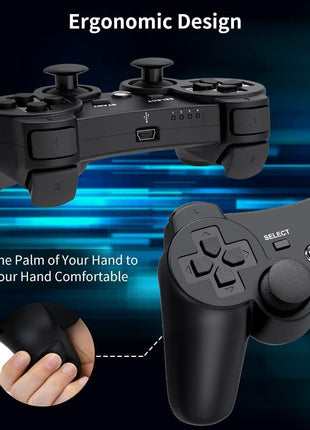 Diswoe Controller for PS-3, Wireless Bluetooth Controller Gamepad Joystick, Double Vibrating Controller for Play_station 3 with Charger Cable Cord Thump Grips