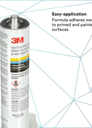3M Auto Glass Urethane Windshield Adhesive, 08693, Medium Viscosity, High-Strength, Fast-Curing, 310 mL/10.5 fl oz Cartridge , Black