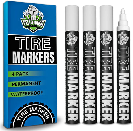 White tire Paint Marker for Car Tire Lettering - 4 Pack - Permanent Tire Paint Pens with Weatherproof Ink Designed to Last on Car Tires and Many Other Materials