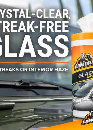Armor All Car Glass Wipes, Auto Glass Cleaner for Film and Grime, 30 Count