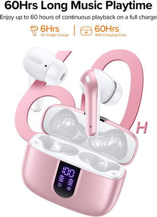 TAGRY Bluetooth Headphones True Wireless Earbuds 60H Playback LED Power Display Earphones with Wireless Charging Case IPX5 Waterproof in-Ear Ear buds with Mic for TV Smart Phone Laptop Computer Sports