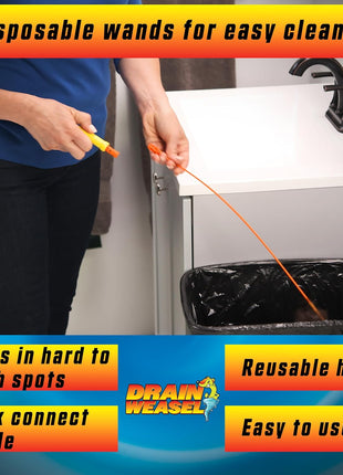 FlexiSnake Drain Weasel Sink Snake Hair Clog Remover Tool Kit, 5 Wands | Pipe, Bathroom, Bathtub Cleaner, 18-inch Long Refills, Flexible, Removable Handle, Made in The USA