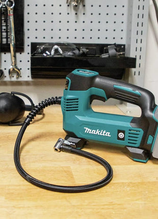Makita DMP180ZX 18V LXT® Lithium-Ion Cordless Inflator, Battery Powered, Tool Only(battery and charger not included);Presta valve adapter;Sports ball needle;Tapered adapter, Teal