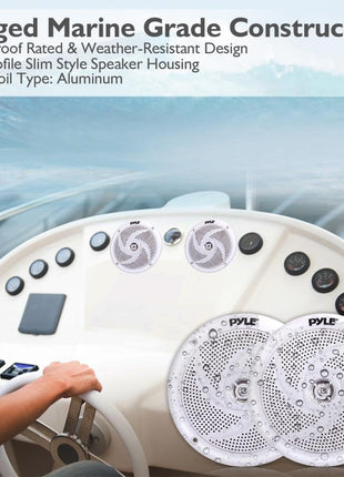 Pyle Marine Speakers - 5.25 Inch 2 Way Waterproof and Weather Resistant Outdoor Audio Stereo Sound System with 180 Watt Power and Low Profile Slim Style - 1 Pair - PLMRS5W (White)