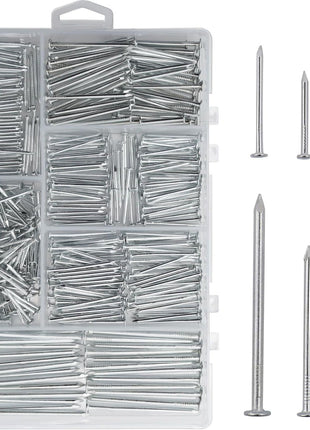 376pcs Premium Hardware Nails Assortment Kit, Maximum Length 2 Inches Galvanized, Picture Hanging, Wood, Wall With Storage Box | 6 Sizes