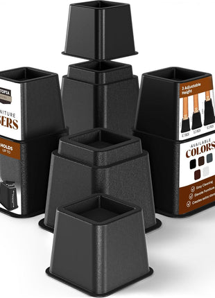 Utopia Bedding Adjustable Bed Risers 3 & 5 Inch, Black, 4-Pack | Supports up to 1,300 lbs with a stable, anti-slip design