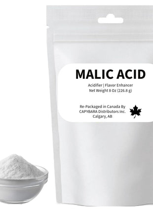 Malic Acid Food Grade - 8 Oz (226.8 g) - Used In Making Wine Cider Mead Beer Baking Soda Sparkling Water - Sold by CAPYBARA Distributors Inc.