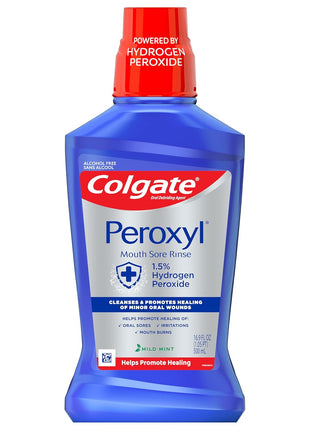 Colgate Peroxyl Antiseptic Mouthwash and Mouth Sore Rinse, 1.5% Hydrogen Peroxide, Mild Mint - 500ml, 16.9 Fluid Ounces