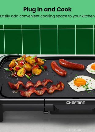 Chefman XL Electric Griddle with Removable Temperature Control, Immersible Flat Top Grill, Burger, Eggs, Pancake Griddle, Nonstick Extra Large Cooking Surface, Slide Out Drip Tray, 10 x 20 Inch