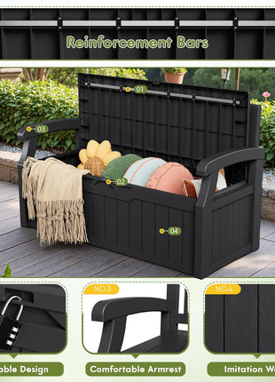 Greesum 80 Gallon Storage Bench Outdoor Deck Box with Armrest, Black | Patio Furniture,Lockable, Waterproof and UV Resistant, Suitable for Garden, Pool