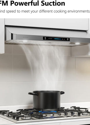 IKTCH 30 Inch Under Cabinet Range Hood with 900-CFM, 4 Speed Gesture Sensing&Touch Control Panel, Stainless Steel Kitchen Vent with 2 Pcs Baffle Filters(IKC01-30)