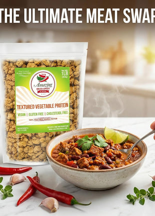 Textured Vegetable Protein (TVP), Unflavored, 1 lb. Bag, Natural Plant Based Vegan Protein Chunks, Non-GMO and Gluten Free Crumbles, Cholesterol Free by Amazing Chiles