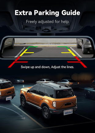 WOLFBOX G840S 12" 4K Mirror Dash Cam Backup Camera, 5.8GHz WiFi Smart Rearview Mirror for Cars & Trucks, Front and Rear View Dual Cameras, Night Vision, Parking Assistance, Included 32GB Card & GPS
