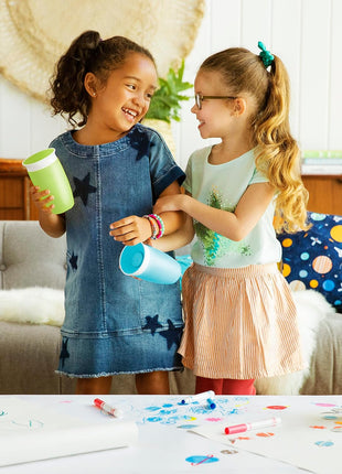 Munchkin Sippy Cups for Toddlers 1-3, Spill Proof Miracle 360 Cup, 10 Ounce, 2 Pack, Green/Blue
