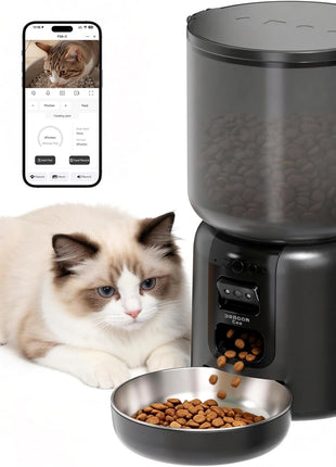 Automatic Cat Feeder with Camera – 5G WiFi Timed Cat Food Dispenser, 4L Clog-Free Smart App Control Pet Feeder, 1080P HD Video with Night Vision Healthy Feeding for Small Pets Indoor
