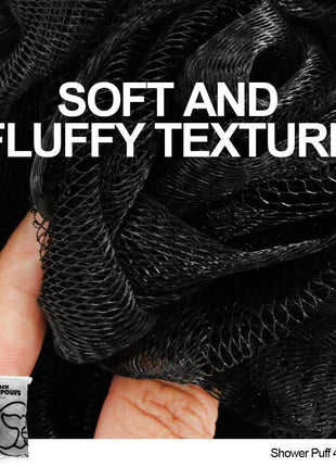 Shower Puff 4 Pack Black Bath Sponge Shower Loofahs Pouf Ball Nature Bamboo Charcoal Mesh Bulk Puffs Large, Shower Essential Skin Care by WhaleLife