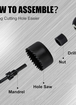 KATA 6PCS Hole Saw Kit 1-1/4 inch to 2-1/8 inch(32-54mm) Hole Saw Set in Case with Mandrels and Hex Key for Soft Wood, PVC Board, Plywood