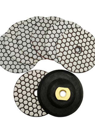 SHDIATOOL Dry Diamond Polishing Pads 4 Inch Set of 7 Pieces Plus a Rubber Backer for Granite Marble Stone Sanding Pads