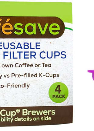 Perfect Pod Café Save Reusable K-Cup Coffee Filter Capsules, 4 Pack | Refillable 1-Stream Cups, Built-In Mesh Strainers, 100% BPA Free, Compatible with Keurig and Select Single-Serve Brewers