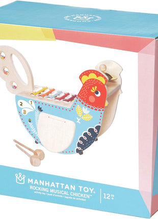 Manhattan Toy Musical Chicken Wooden Instrument for Toddlers with Xylophone, Drumsticks, Cymbal and Maraca,Blue
