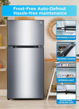 Commercial Cool 20 Cu. Ft. Top Mount Refrigerator with Freezer, 2-Door Refrigerator with Top Freezer and Adjustable Temperature Control, Ice Maker Ready, Energy Star Certified, Stainless Look