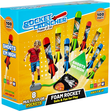 Otoseth Toy Rocket Launcher for Kids - Launch up to 100 Ft, 8 Foam Rockets & Adjustable Launch Stand, Outdoor Toys for Kids Ages 4-8, 3 4 5 6 7 Year Old Boys Birthday Gifts, Toy for Toddlers Age 3+