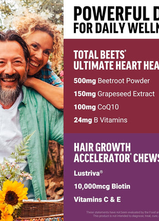 Force Factor Hair Growth Accelerator, Mixed Berry, 60 Soft Chews + Total Beets Ultimate Heart Health Blood Pressure Support Chews with CoQ10, Pomegranate Berry, 60 Soft Chews