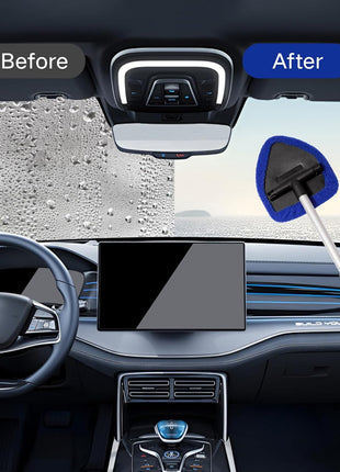 11pcs Windshield Cleaner Tool, Car Window Cleaning Wash Kit with 6 Reusable Microfiber Pads 2 Spray Bottles and Extendable Handles Auto Glass Wiper Kit, Blue