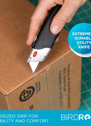 INTERNET'S BEST Premium Utility Knife Set | Retractable Box Cutter with Rubber Handle | Heavy-Duty Cutting for Cardboard, Carpet, Plastic | Retractable Blade | Includes 2 Razor Knives & Extra Blades