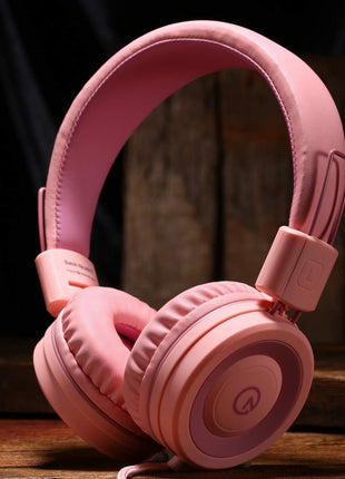 noot products Kids Headphones K11 Foldable Stereo Tangle-Free 5ft Long Cord 3.5mm Jack Plug in Wired On-Ear Headset for iPad/Girls/Boys/School/Laptop/Travel/Plane/Tablet-Soft Pink