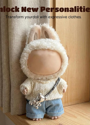 17cm Doll Clothes(NO Doll), Cute Dolls Outfit Accessories with Sweater + Denim Jeans + Pants, Small Kawaii Clothes Set for Dolls(Style 4)