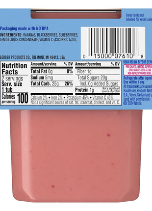 Gerber Stage 2 Baby Food, Banana Blackberry Blueberry Puree Tubs, No Artificial Colors or Flavors, Baby Puree, 16-Pack