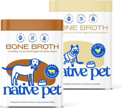 Native Pet Dogs & Cat Broth Bundle | Chicken & Beef Flavored | Dog Food Topper for Picky Eater | Dog Gravy & Bone Broth Powder