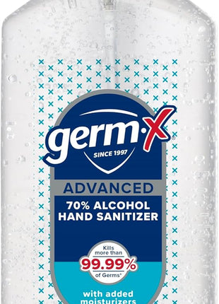 Germ-X Advanced Hand Sanitizer, 34 Fl Oz (1 Liter), Less Drying Moisturizing Clear Gel, No Rinse Formula, Large Family Size Pump Bottle