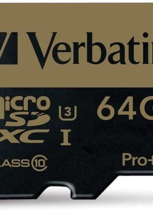 Verbatim 64GB ProPlus 600X microSDXC Memory Card with Adapter, UHS-1 U3 Class 10, 44034
