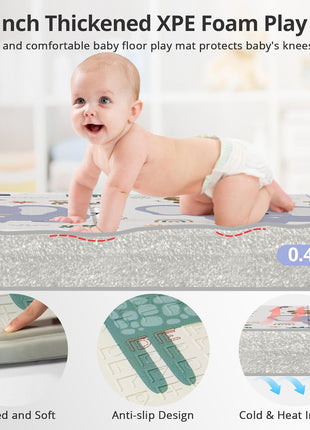 NOONKTY 79x71 Extra Large Baby Play Mat for Floor, Foldable Foam Playmat for Babies 0-12 Months & Kids, Non-Toxic Waterproof Baby Mat, Thick Playpen Mat for Tummy Time Crawling, Elephant