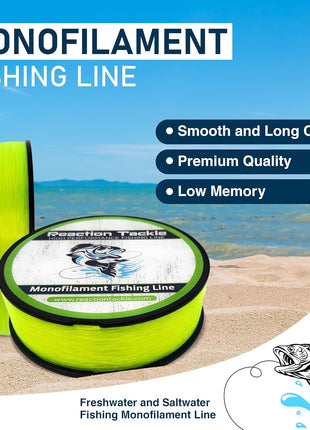 Reaction Tackle Monofilament Fishing Line- Strong and Abrasion-Resistant Nylon Mono, Smooth and Long Casting - Low Memory- Freshwater and Saltwater Fishing Monofilament Line
