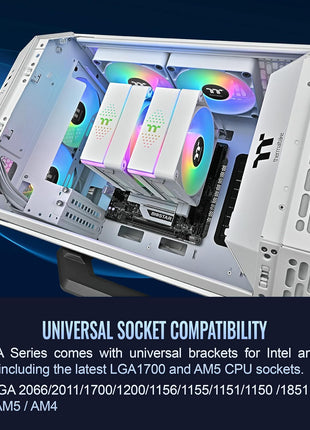 Thermaltake ASTRIA 600 ARGB CPU Cooler; 6 Copper Heat Pipes; 2x120mm PWM Fans; 500~1800RPM; Dual Tower; Intel/AMD; 265W TDP; White; CL-P139-CA12SW-A