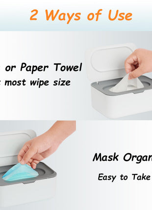 Wipes Dispenser, Wipe Holder for Baby & Adult, Seposeve Refillable Baby Wipe Container, Keeps Wipes Clean. Non-Slip, Easy Pull Wipes Pouch Case, Grey