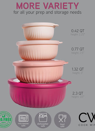 COOK WITH COLOR Prep Bowls with Lids  Wide and Deep Nesting Plastic Small Mixing Bowl Set with Lids, 8 Piece Set   Wide Bowls, Rose