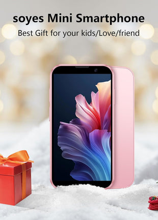 soyes Mini Phone World's Smallest 3.0" HD Touch Screen Mini Smartphone Unlocked Android Compact Mobile Phone for Kids & Students Cell Phone wih Quad-Core Dual SIM Face ID 2GB+16GB Pink