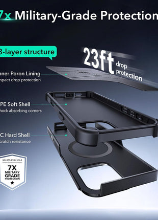 ESR for iPhone 16 Pro Max Case Flex Stand, for MagSafe, Rugged, Black | Camera Control, 7X Military-Grade Drop Protection, Magnetic Phone Case, Shock-Absorbing Rugged Cover, Dustproof Port Cover