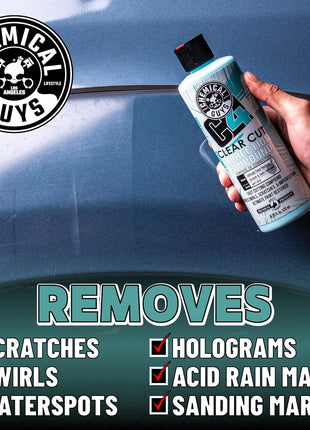 Chemical Guys C4 & P4 Clear Cut Correction Compound and Precision Paint Perfection Polish Combo - Removes Scratches, Swirls, Towel Marks, and Etching, Restores Gloss, Polishing Kit - 2 x 16 oz
