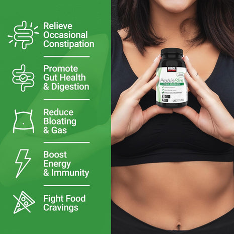 Force Factor ProbioSlim Extra Strength Probiotics for Women and Men | with 30 Billion CFUs of Probiotics for Digestive Health, Bloating Relief, and Gut Health, with Prebiotic Fiber, 120 Capsules